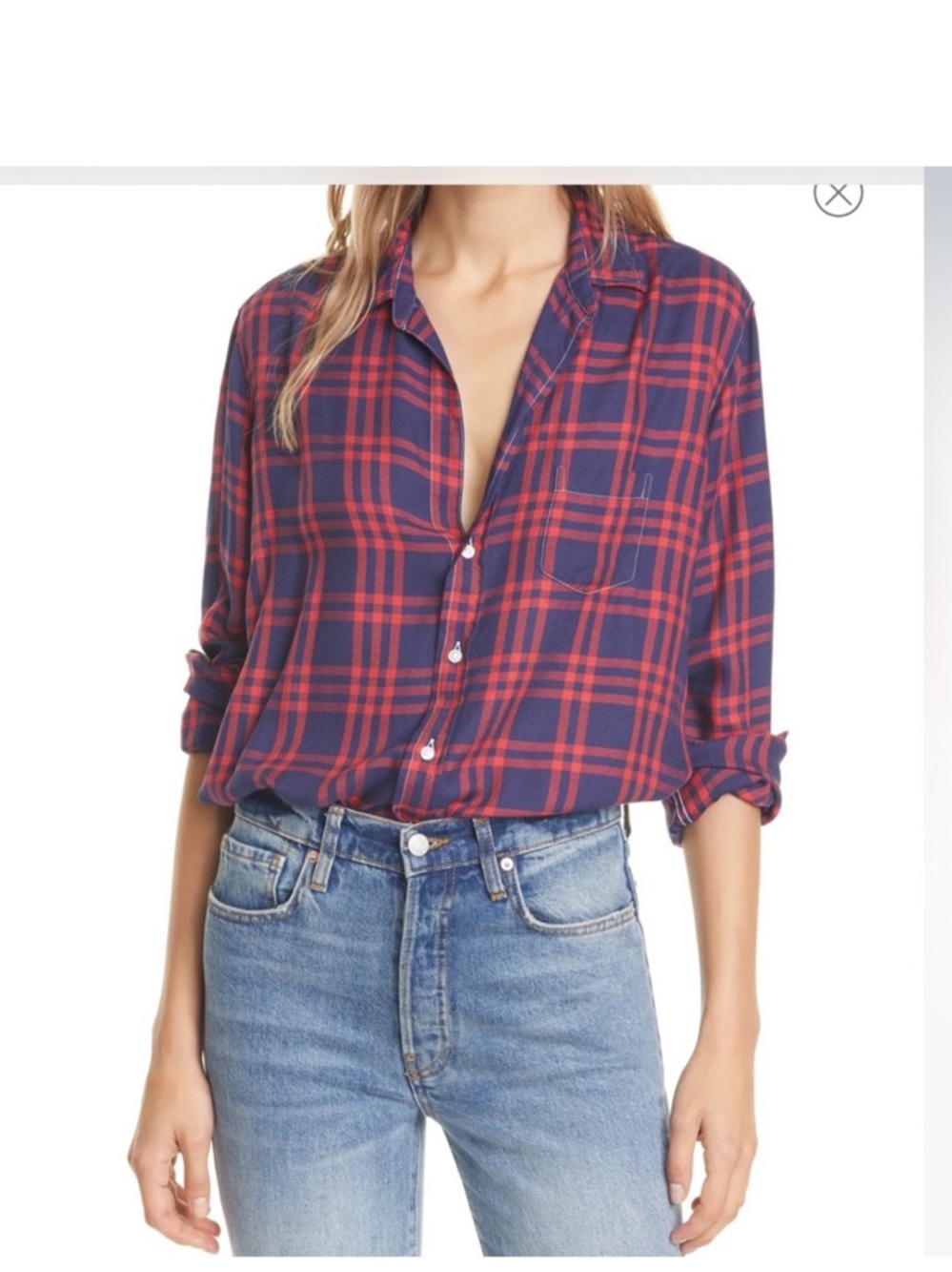 Frank & Eileen Red and Navy Plaid Casual Button-Down Shirt Size Small